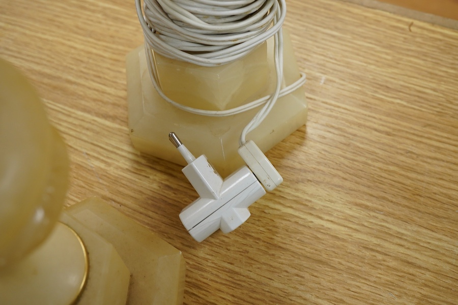 Three alabaster table lamps